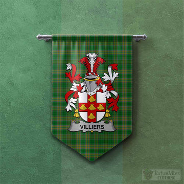 Villiers Irish Clan Tartan Gonfalon, Tartan Banner with Coat of Arms