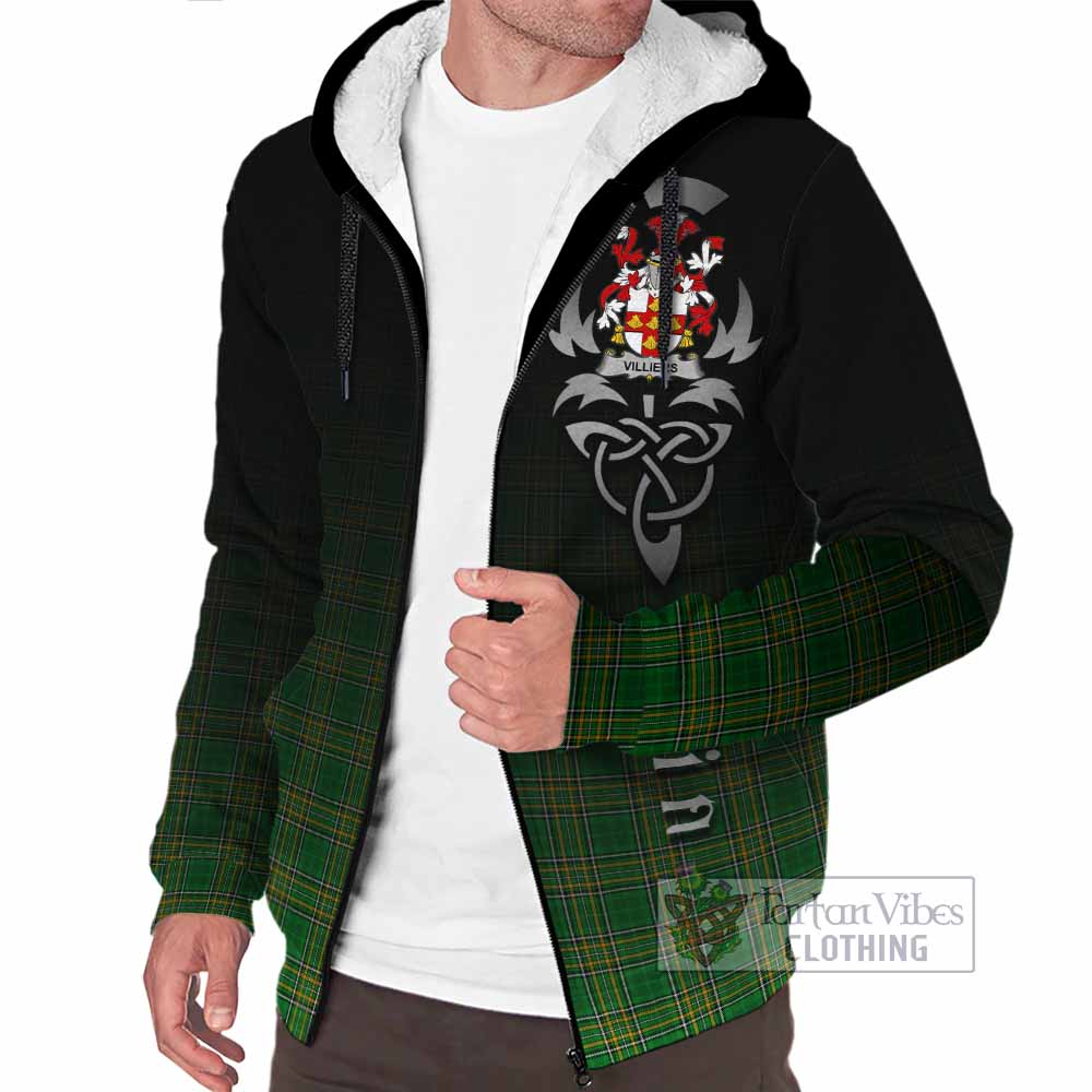 Tartan Vibes Clothing Villiers Irish Clan Sherpa Hoodie with Coat of Arms Erin Go Bragh Celtic Inspired