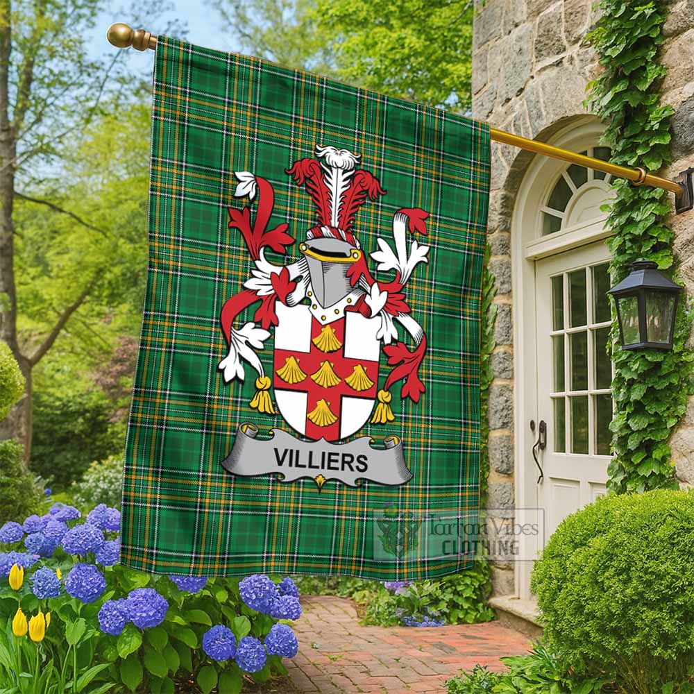 Villiers Irish Clan Tartan Flag with Coat of Arms