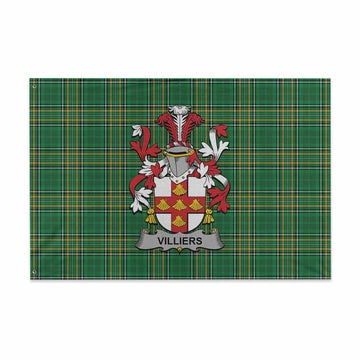 Villiers Irish Clan Tartan House Flag with Coat of Arms