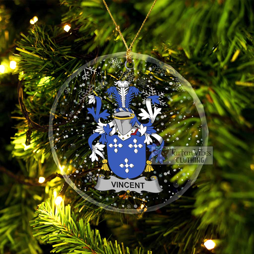 Tartan Vibes Clothing Vincent Irish Clan Christmas Glass Ornament with Coat of Arms
