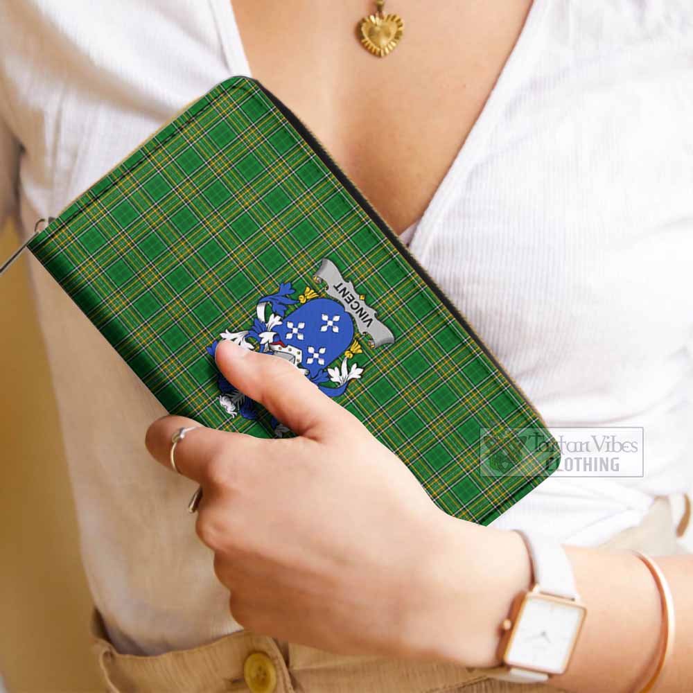 Tartan Vibes Clothing Vincent Irish Clan Tartan Women's Leather Wallet with Coat of Arms
