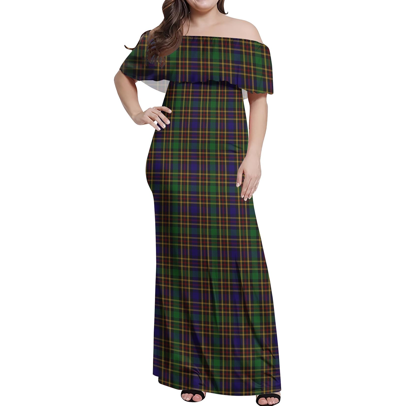Vosko Tartan Off Shoulder Long Dress Women's Dress - Tartanvibesclothing
