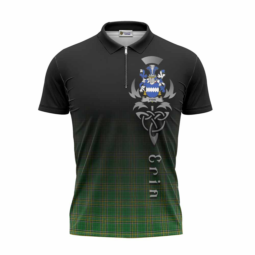 Tartan Vibes Clothing Vyan Irish Clan Zipper Polo Shirt with Coat of Arms Erin Go Bragh Celtic Inspired