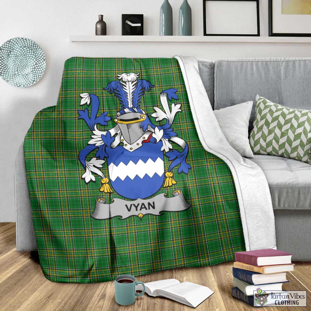 Tartan Vibes Clothing Vyan Irish Clan Tartan Blanket with Coat of Arms