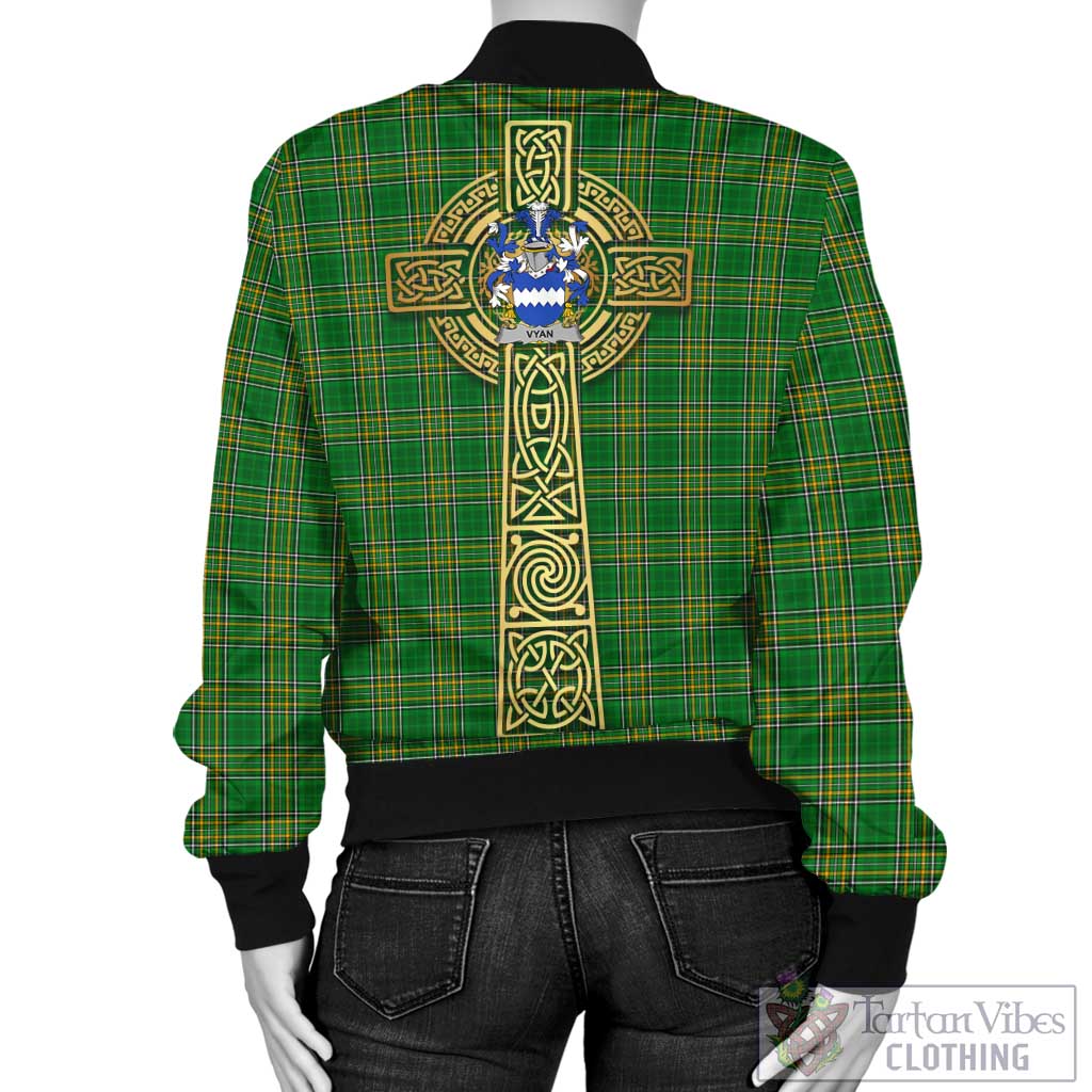 Tartan Vibes Clothing Vyan Irish Clan Tartan Bomber Jacket with Coat of Arms Celtic Tree of Life Style