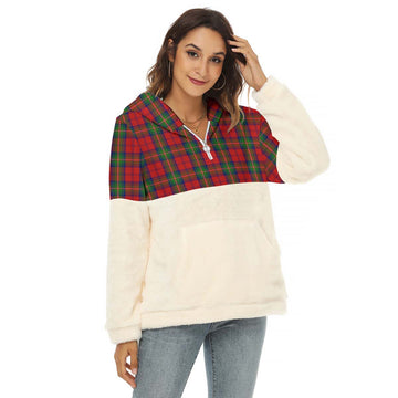 Waddell (Fife)-Greg Tartan Half Style Women's Borg Fleece Hoodie with Half Zip
