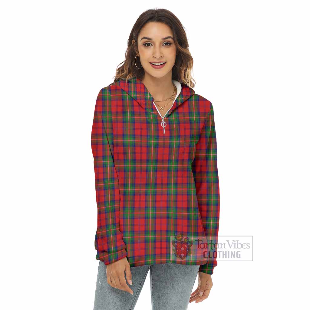 Tartan Vibes Clothing Waddell (Fife)-Greg Tartan Women's Borg  Half Zip Fleece Hoodie