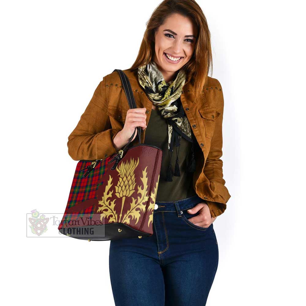 Tartan Vibes Clothing Waddell (Fife)-Greg Tartan Leather Tote Bag Gold Thistle Style