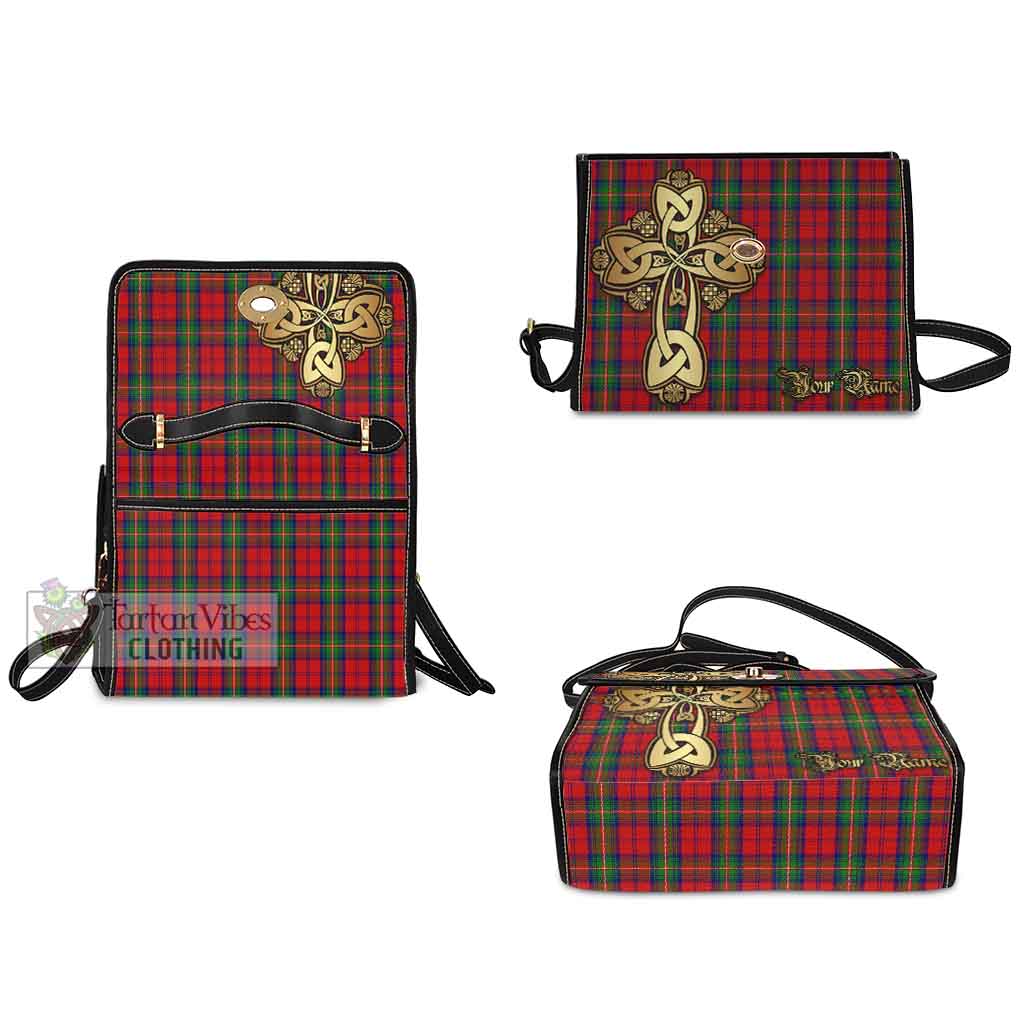 Tartan Vibes Clothing Waddell (Fife)-Greg Tartan Waterproof Canvas Bag Golden Thistle Celtic Cross Style