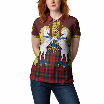 Waddell (Fife), Greg Tartan Women Polo Shirt Unicorn Celtic Knot And Thistle Emblem