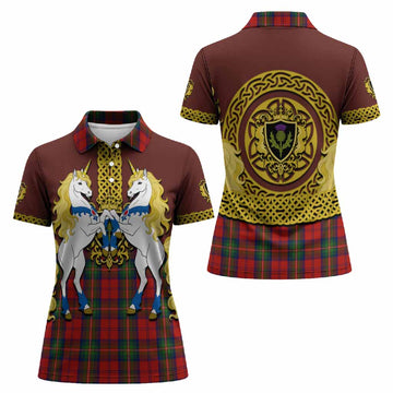 Waddell (Fife), Greg Tartan Women Polo Shirt Unicorn Celtic Knot And Thistle Emblem