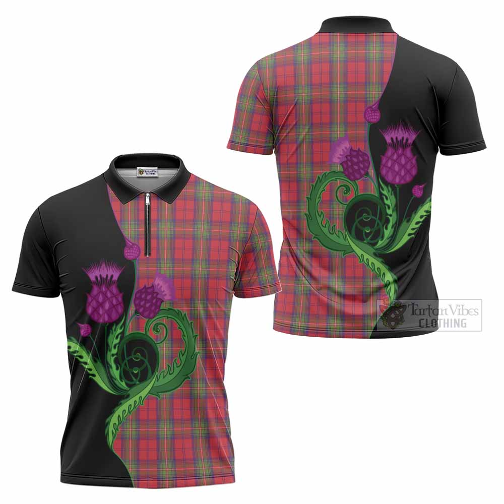 Waddell (Fife), Greg Tartan Zipper Polo Shirt Traditional Scottish Thistle