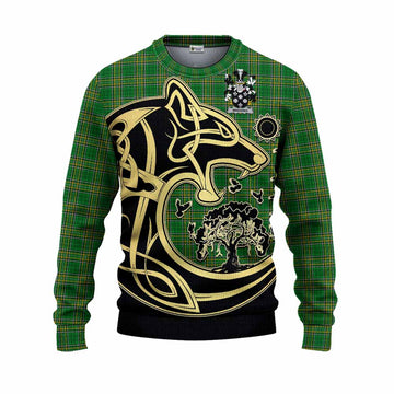 Tartan Vibes Clothing Wadding Irish Tartan Knitted Sweater with Coat of Arms Celtic Wolf Style