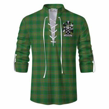 Tartan Vibes Clothing Wadding Irish Clan Tartan Ghillie Kilt Shirt with Coat of Arms