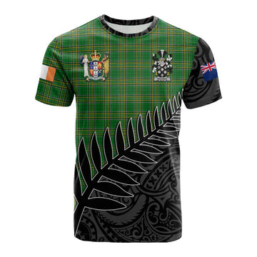 Tartan Vibes Clothing Wadding Irish Clan Tartan Cotton T-shirt with Coat of Arms New Zealand Silver Fern Half Style