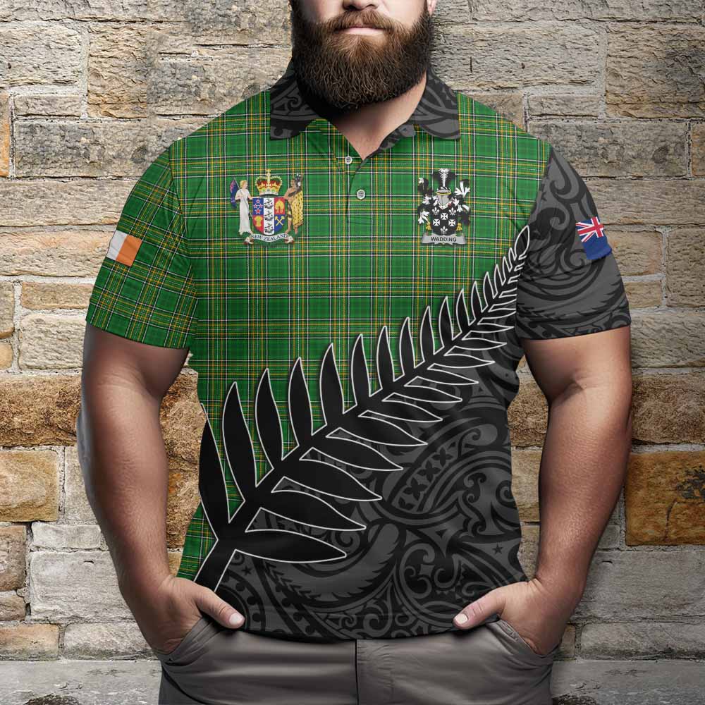 Tartan Vibes Clothing Wadding Irish Clan Tartan Polo Shirt with Coat of Arms New Zealand Silver Fern Half Style