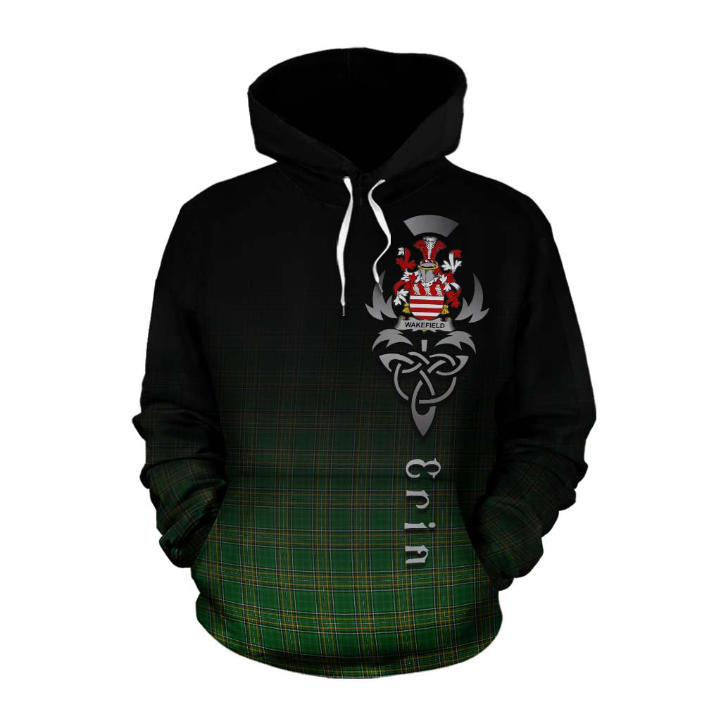 Tartan Vibes Clothing Wakefield Irish Clan Cotton Hoodie with Coat of Arms Erin Go Bragh Celtic Inspired