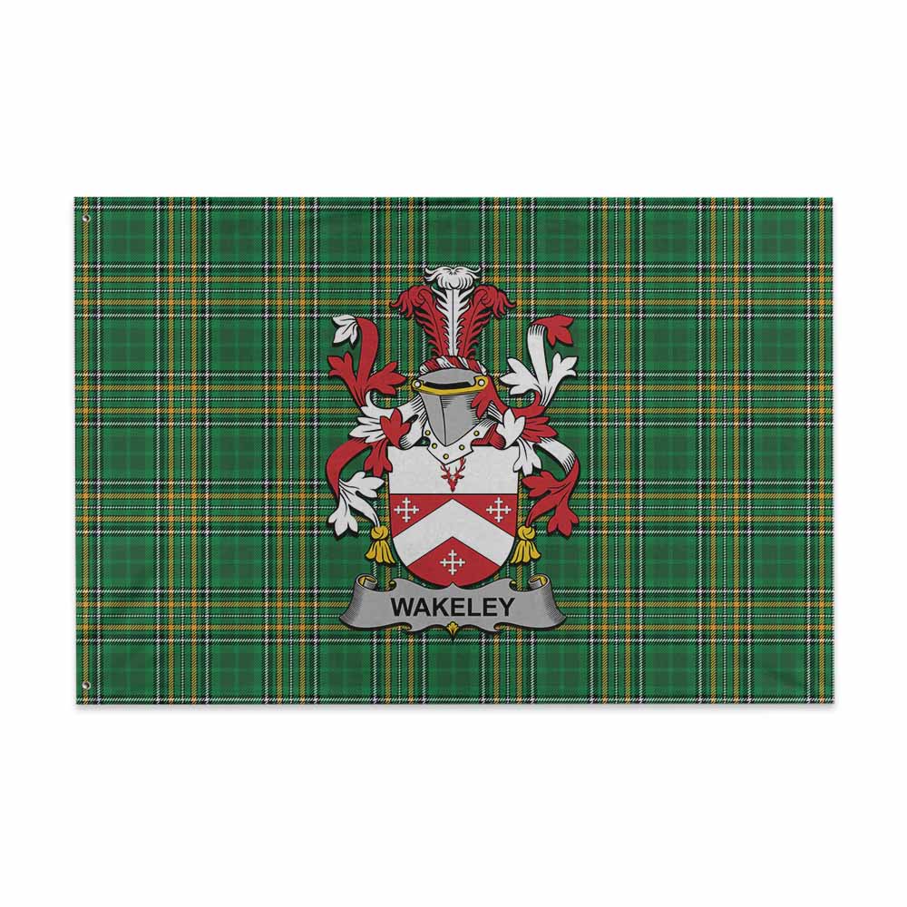 Tartan Vibes Clothing Wakeley Irish Clan Tartan House Flag with Coat of Arms
