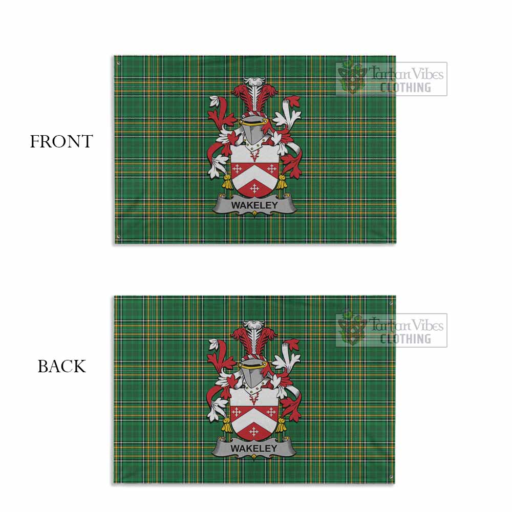 Tartan Vibes Clothing Wakeley Irish Clan Tartan House Flag with Coat of Arms