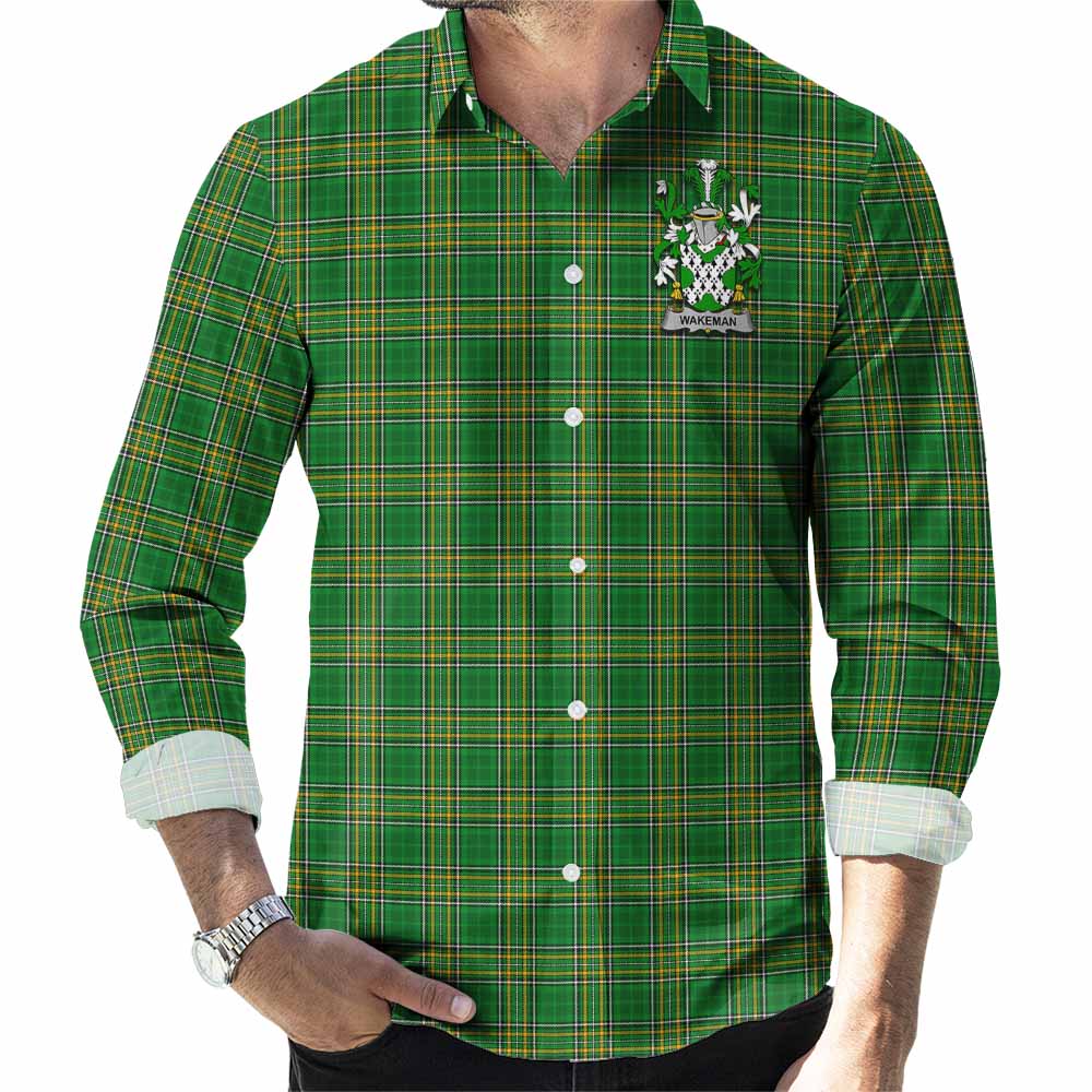 Wakeman Irish Clan Tartan Long Sleeve Button Up with Coat of Arms Men's Shirt - Tartan Vibes Clothing