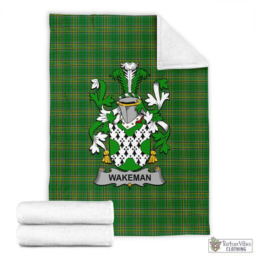Tartan Vibes Clothing Wakeman Irish Clan Tartan Blanket with Coat of Arms