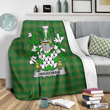 Tartan Vibes Clothing Wakeman Irish Clan Tartan Blanket with Coat of Arms