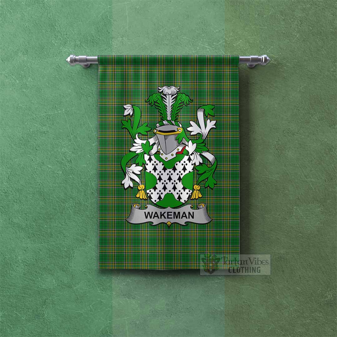 Wakeman Irish Clan Tartan Gonfalon, Tartan Banner with Coat of Arms Rectangle - Tartan Vibes Clothing