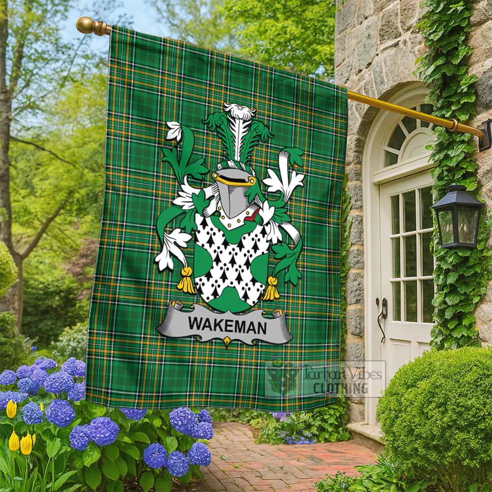 Wakeman Irish Clan Tartan Flag with Coat of Arms