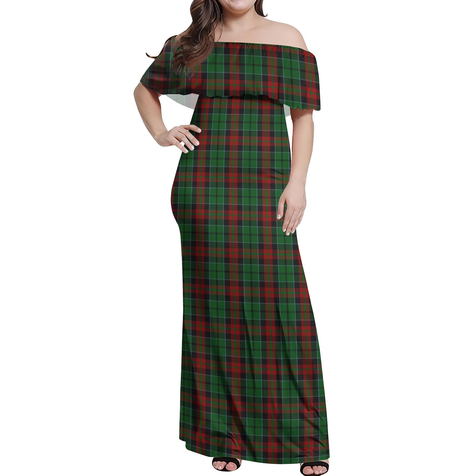 Walker James Tartan Off Shoulder Long Dress Women's Dress - Tartanvibesclothing