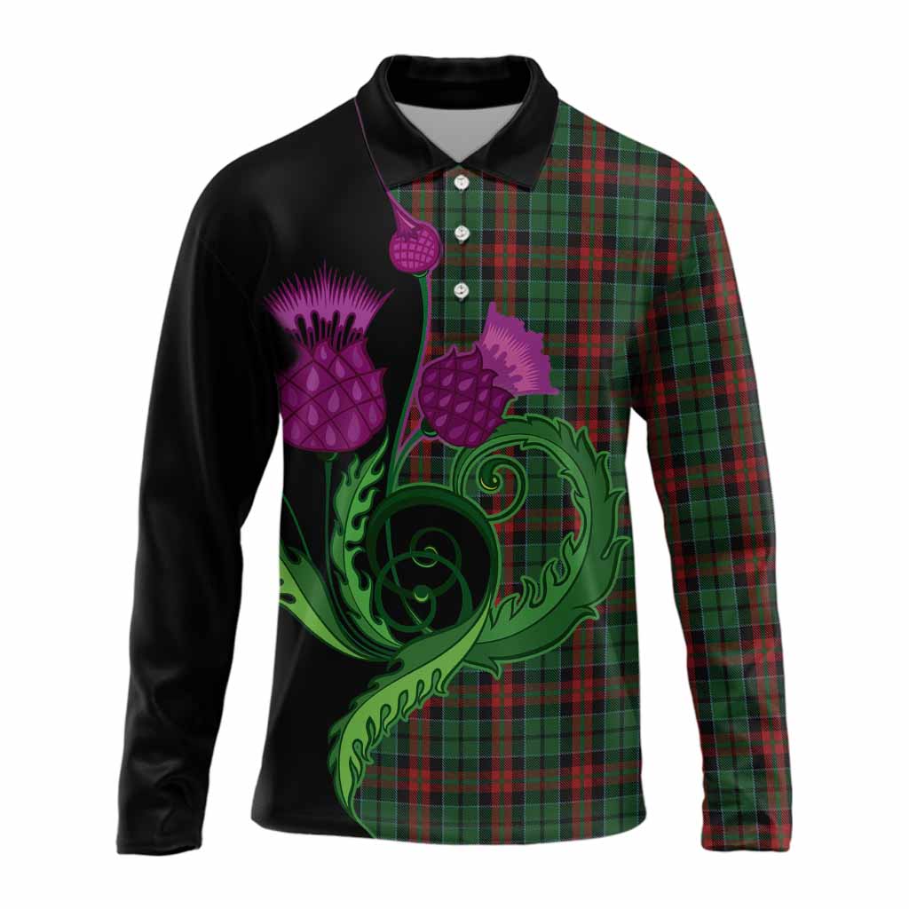 Walker Tartan Long Sleeve Polo Shirt Traditional Scottish Thistle