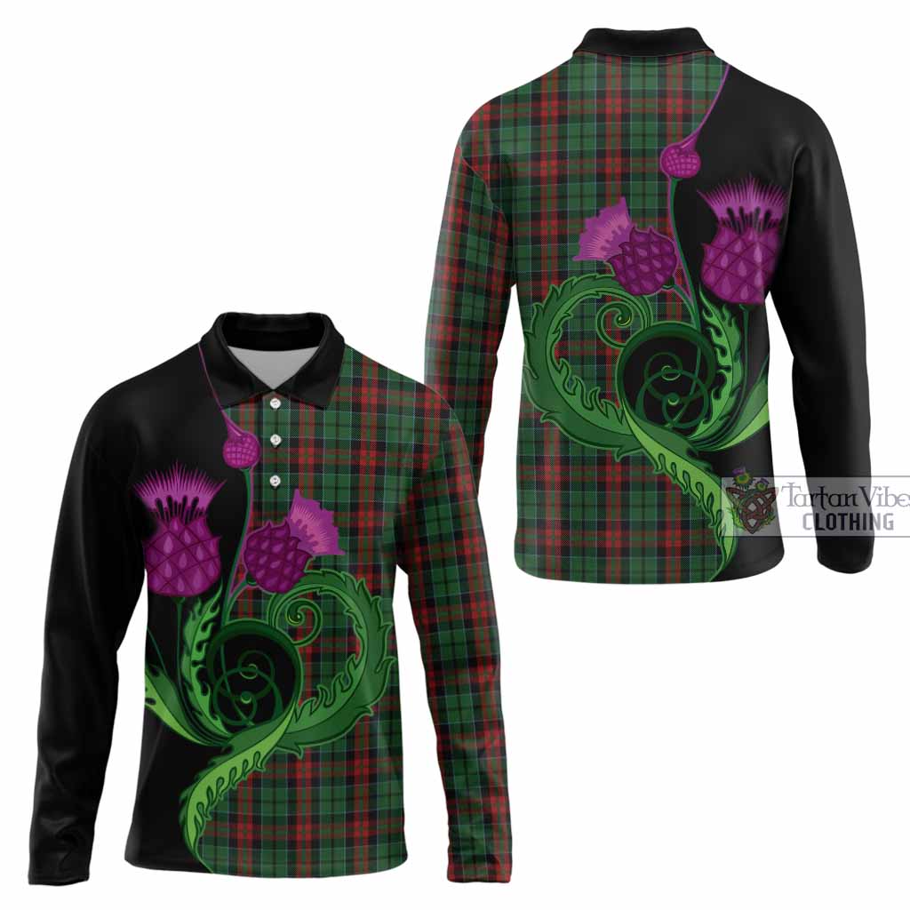 Walker Tartan Long Sleeve Polo Shirt Traditional Scottish Thistle