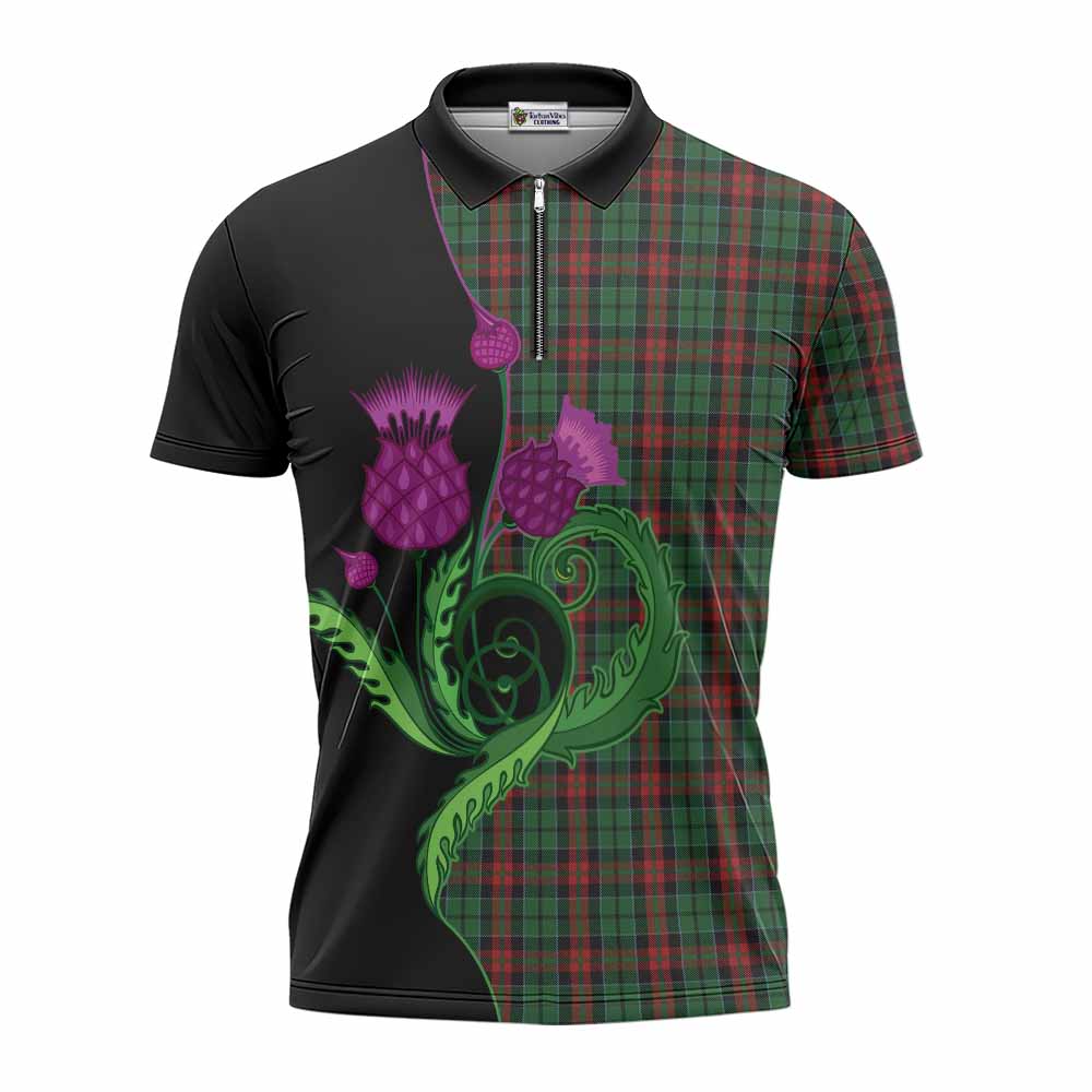 Walker Tartan Zipper Polo Shirt Traditional Scottish Thistle