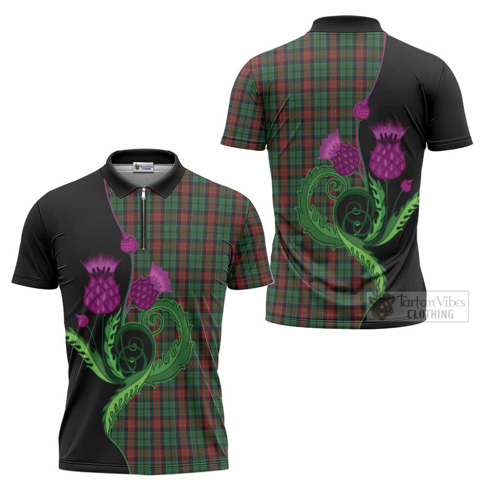 Walker Tartan Zipper Polo Shirt Traditional Scottish Thistle