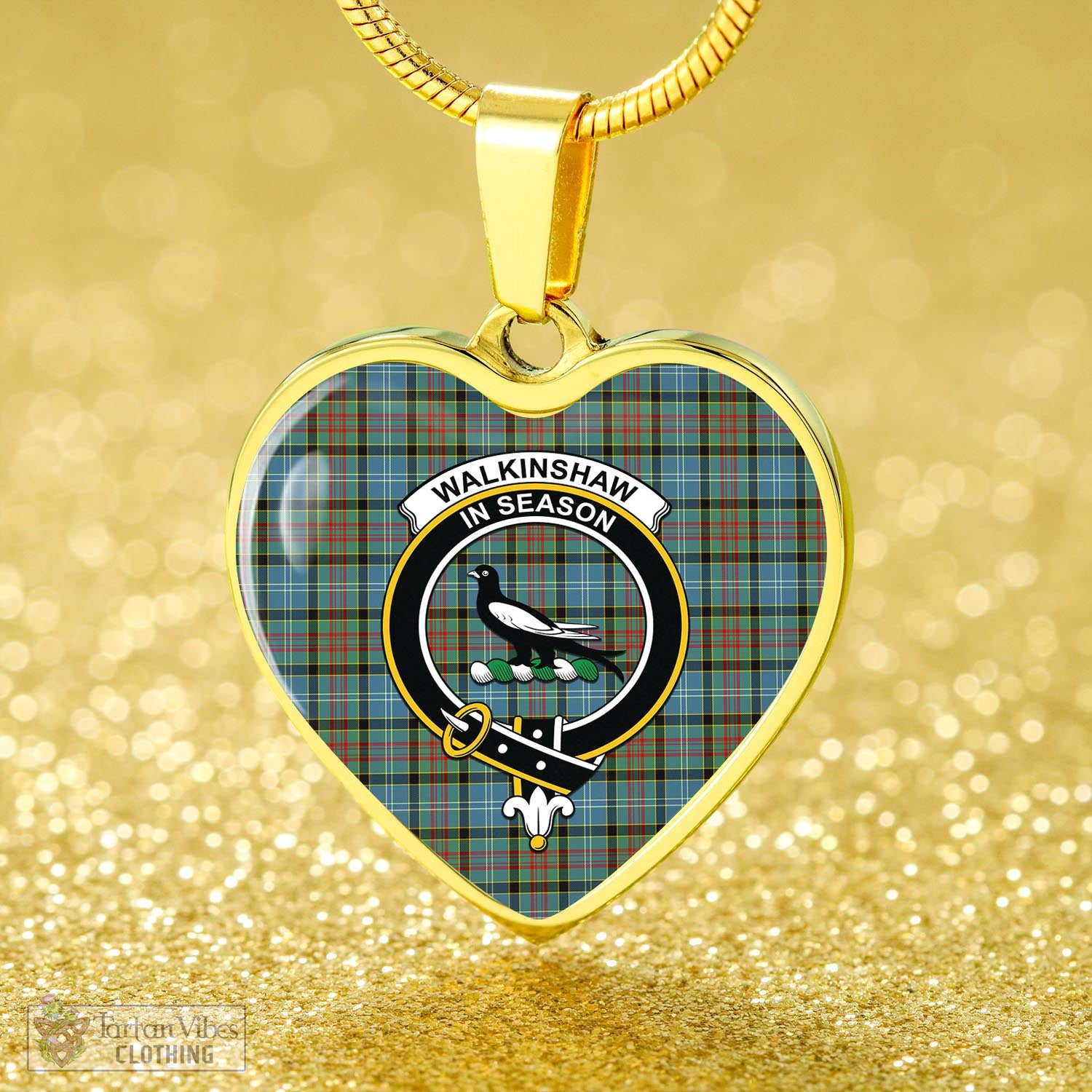 Walkinshaw Tartan Heart Necklace with Family Crest - Tartan Vibes Clothing