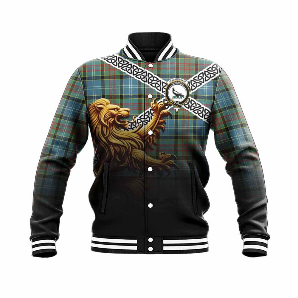 Walkinshaw Crest Tartan Baseball Jacket with Golden Lion Emblem Celtic Style Unisex - Tartan Vibes Clothing