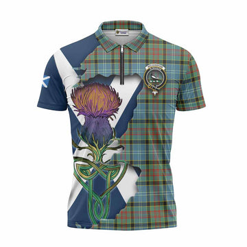 Tartan Vibes Clothing Walkinshaw Tartan Family Crest Zipper Polo Shirt Scottish Thistle Celtic Inspired