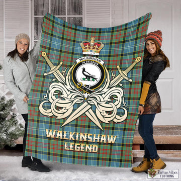 Walkinshaw Tartan Blanket with Clan Crest and the Golden Sword of Courageous Legacy X-Large 59 x 79 inches 150 x 200 cm - Tartan Vibes Clothing