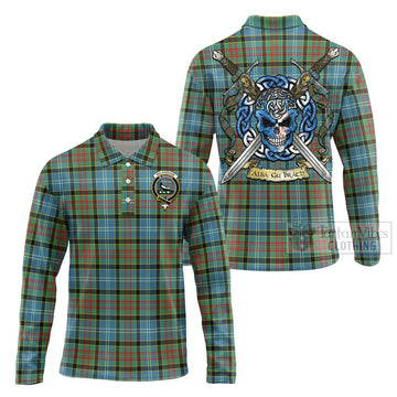 Walkinshaw Tartan Long Sleeve Polo Shirt with Family Crest Celtic Skull Style Unisex - Tartan Vibes Clothing
