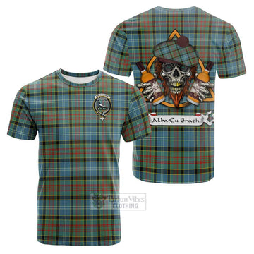 Walkinshaw Tartan Cotton T-shirt with Family Crest and Bearded Skull Holding Bottles of Whiskey Kid's Shirt - Tartan Vibes Clothing