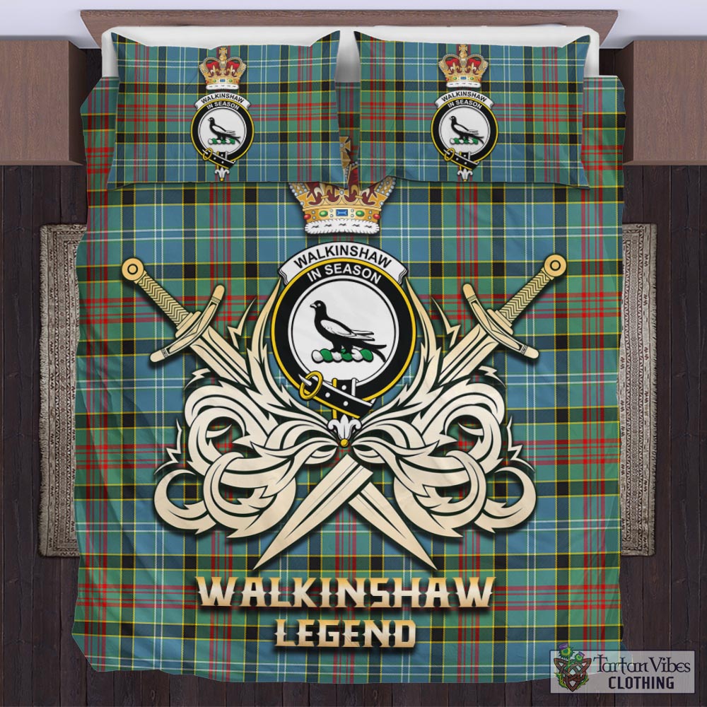 Tartan Vibes Clothing Walkinshaw Tartan Bedding Set with Clan Crest and the Golden Sword of Courageous Legacy
