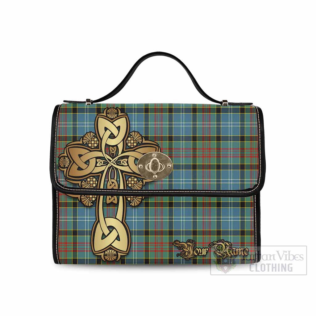 Tartan Vibes Clothing Walkinshaw Tartan Waterproof Canvas Bag Golden Thistle Celtic Cross Style