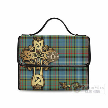 Tartan Vibes Clothing Walkinshaw Tartan Waterproof Canvas Bag Golden Thistle Celtic Cross Style