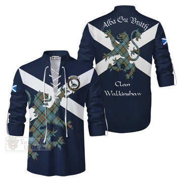 Walkinshaw Tartan Lion Rampant Ghillie Kilt Shirt Proudly Display Your Heritage with Alba Gu Brath and Clan Name Men - Tartan Vibes Clothing