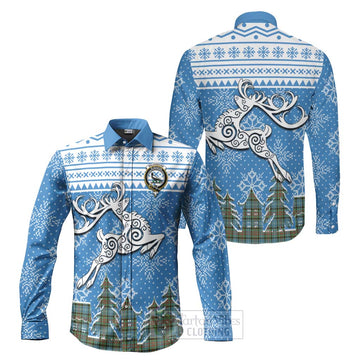 Walkinshaw Clan Christmas Long Sleeve Button Shirt Celtic Reindeer Style Men's Shirt S - Tartan Vibes Clothing