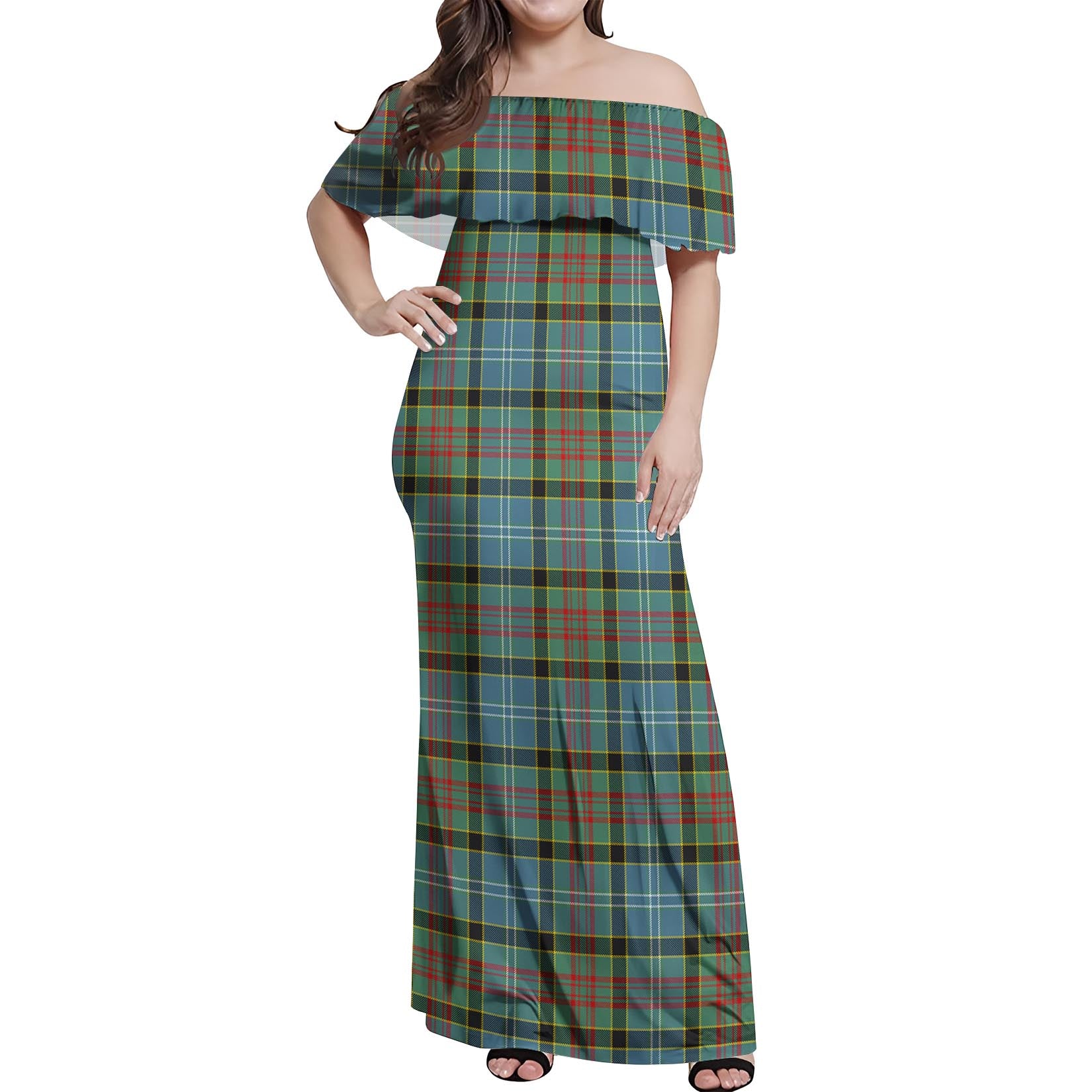 Walkinshaw Tartan Off Shoulder Long Dress Women's Dress - Tartan Vibes Clothing