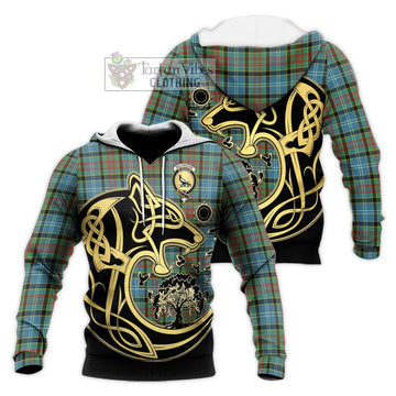 Walkinshaw Tartan Knitted Hoodie with Family Crest Celtic Wolf Style Unisex Knitted Pullover Hoodie - Tartan Vibes Clothing
