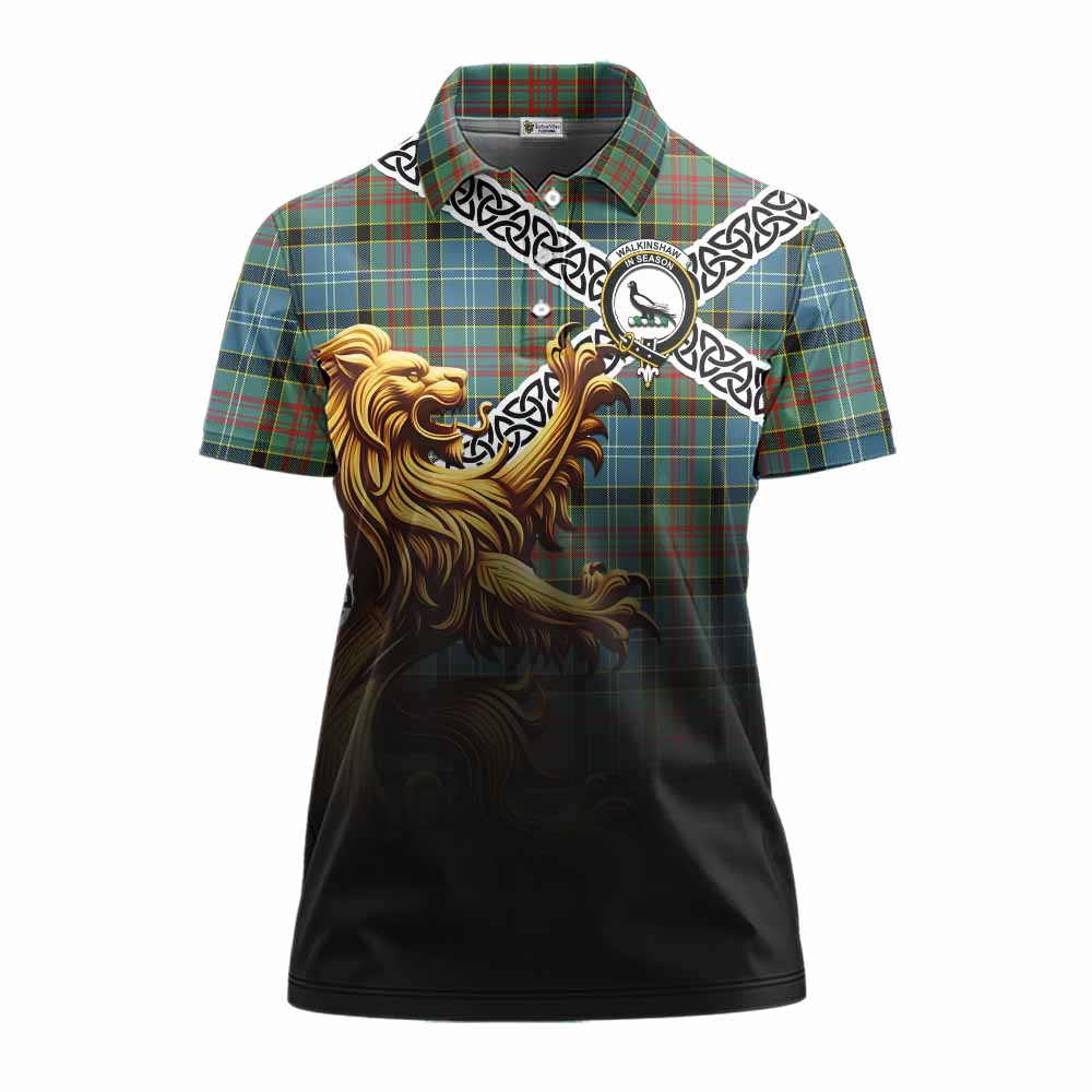 Walkinshaw Crest Tartan Women's Polo Shirt with Golden Lion Emblem Celtic Style Women - Tartan Vibes Clothing
