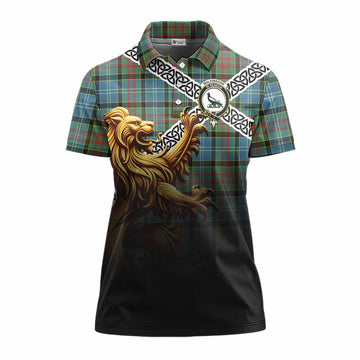 Walkinshaw Crest Tartan Women's Polo Shirt with Golden Lion Emblem Celtic Style Women - Tartan Vibes Clothing