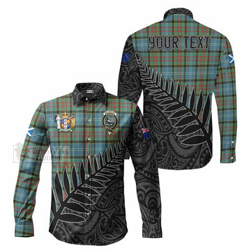 Tartan Vibes Clothing Walkinshaw Crest Tartan Long Sleeve Button Shirt with New Zealand Silver Fern Half Style